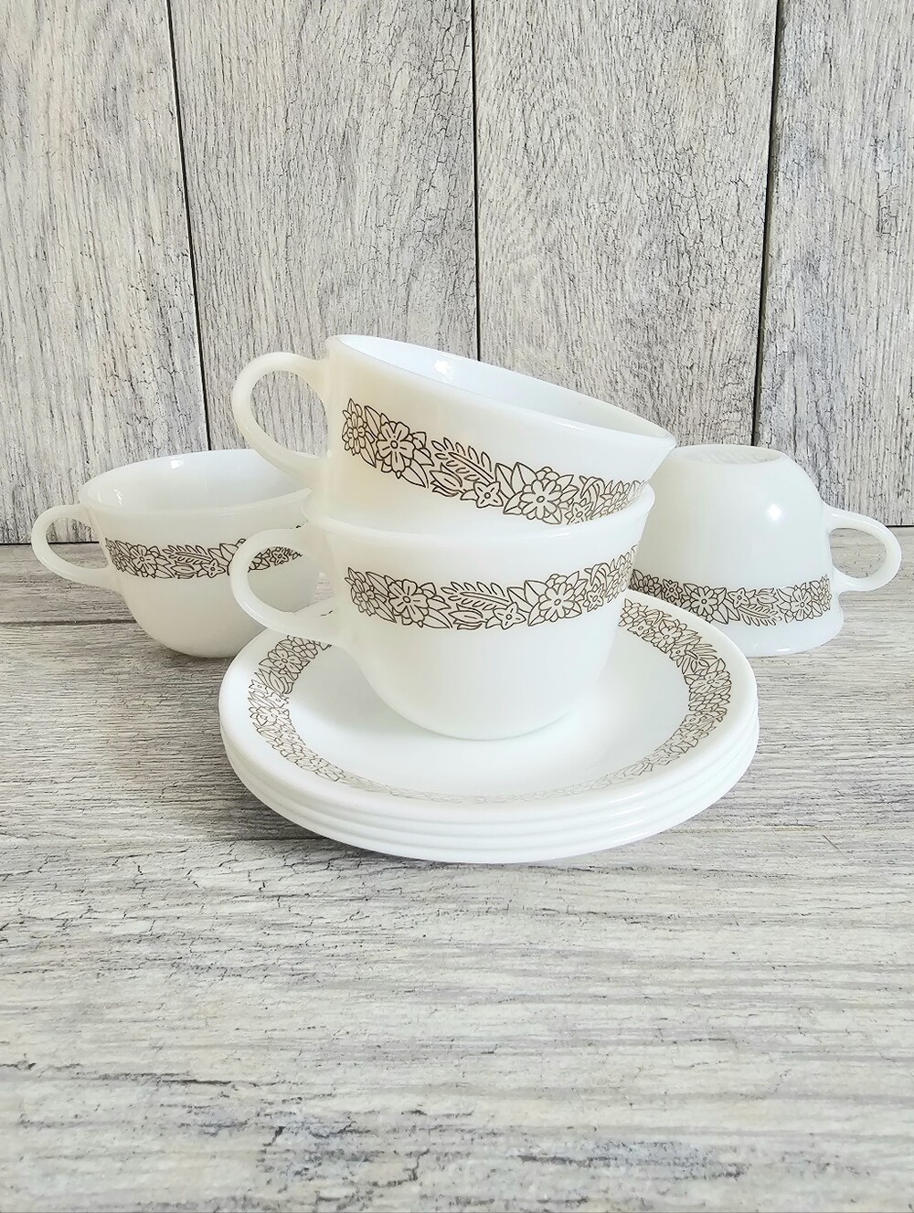 Pyrex Woodland Brown Flat Cup & Saucer Set